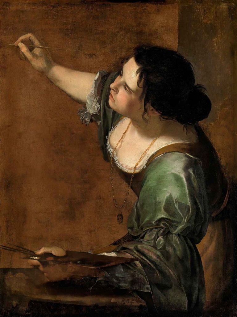 Self-Portrait as the Allegory of Painting by Artemisia Gentileschi – Baroque painting of a woman artist painting herself as the allegorical figure of art.